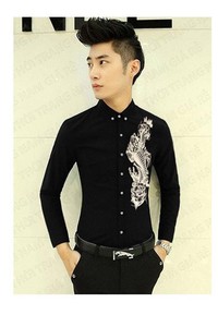 Áo Sơ Mi in Hình Cá Chép Cao Cấp _TD164 đen