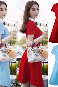 Đầm xòe tay con cổ bẻ kết nơ VD330v