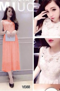 Đầm maxi ren hồng sát nách July VD55