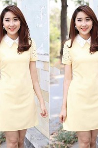 Đầm suông tay con cổ ren VD209