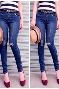 Quần jean lưng cao 1 nút rách VQ122