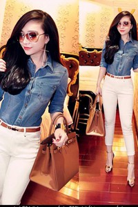 Quần jean lửng lưng cao 1 nút xắn lai VQ87