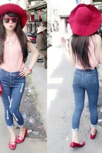 Quần jean 1 nút rách xắn lai VQ136