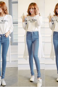 Quần jean lưng cao 1 nút xanh lợt đơn giản VQ143