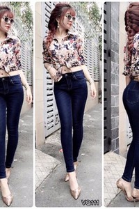 Quần jean lưng cao 1 nút xanh đen VQ119