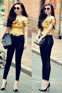 Quần tregging đen pha da sườn VQ130