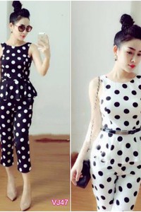 Set nguyên bộ đồ chấm bi sát nách bèo eo VJ47
