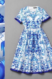 Hàng nhập cao cấp- đầm họa tiết xanh đẹp mắt