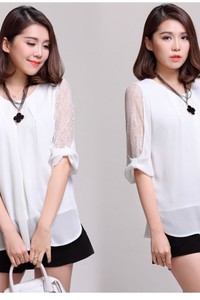 Áo somi kiểu tay lỡ phối ren