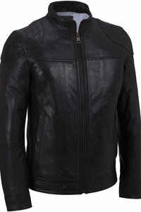 Áo Khoác Da Black Rivet Quilted Shoulder Leather Jacket