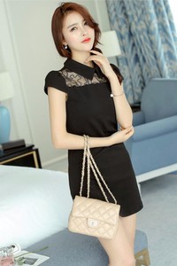 Đầm body cổ bẻ phối ren hongkong - sp.00983