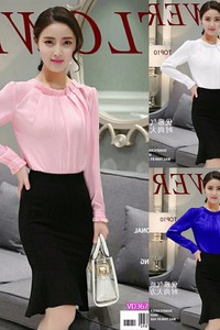 Set nguyên bộ áo tay dài cổ xếp ly váy đuôi cá sp.01068