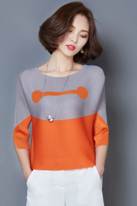 Áo kiểu phối màu tay lỡ cherry sp.01078