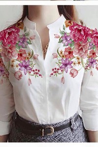 Áo sơ mi cổ trụ họa tiết hoa lan -sp.00633