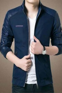 XAK53 - Áo khoác kaki phối da cao cấp - màu xanh đen