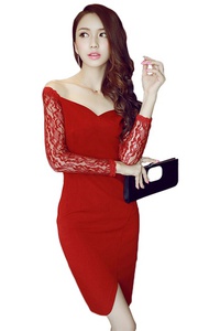 Đầm trễ vai phối ren