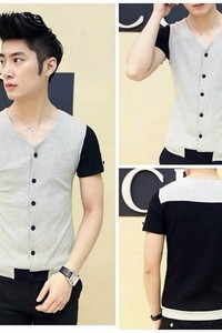 Áo thun cổ tim phối màu Hàn Quốc mẫu 2015 - BB1533