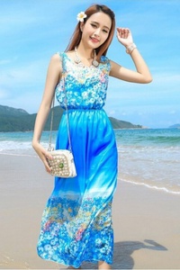 Đầm maxi hoa xanh