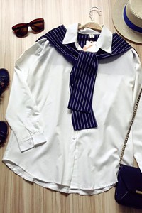 Sơ mi cổ kẻ cột nơ