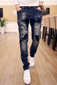 Quần jeans nam ống côn skinny vá gối nam tính - QJV02