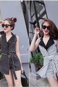 Jum short cổ vest thắt nơ eo