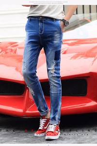 Quần jeans nam vá mài xước nam tính