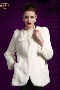 Áo khoác lông cổ tròn đính nơ cao cấp TA1213