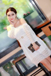 Đầm suông ren trắng trể vai 13417