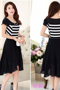 Đầm xòe phối sọc trẻ trung VD425