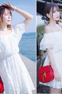 Đầm ren xòe trể vai VD452