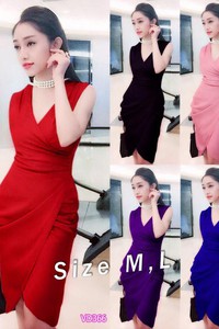 Đầm body cổ V xếp ly nhúng sang trọng VD366
