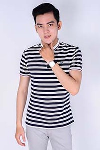 Áo thun nam cổ bẻ viền sọc thời trang 53062 04002700101
