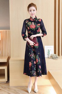 Đầm xòe 2 tà họa tiết hoa mẫu đơn - CHSP-058