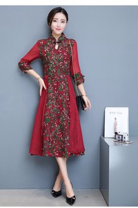 Đầm hoa phom dài phối voan 2 bên tà CHSP-050