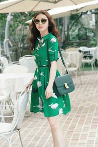 Đầm xòe in họa tiết hạc - CHQC-064