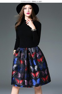 Đầm liền họa tiết phối len - CHCC-048