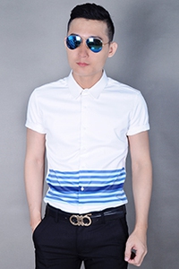 Áo sơ mi nam tay ngắn kiểu sọc ngang 03000300117