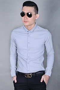 Áo sơ mi nam co giản cổ bẻ gân túi kiểu 03000410124