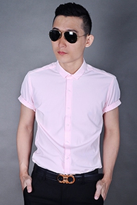 Áo sơ mi nam tay ngắn cổ nhỏ màu hồng kiểu hàn quốc 03000280113