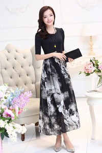 Đầm maxi thun chân váy họa tiết - CHST-936