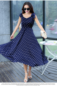 Đầm maxi chấm bi kết nơ vai