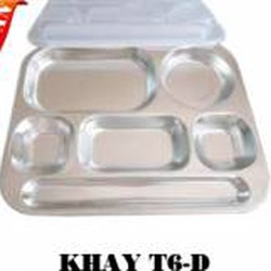 khay cơm inox 6 ngăn T6-D, khay cơm inox 6 ngăn, khay ăn inox 6 ngăn, khay cơm inox cho văn phòng, khay com inox