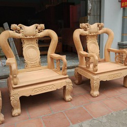 Bộ bàn ghế trạm khắc Minh quốc đào gỗ gõ đỏ cột 10