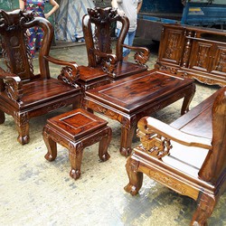 ​Bộ bàn ghế gỗ tràm lõi tay 10 phun giả mun