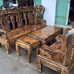 Bộ bàn ghế gỗ tràm phun PU giả mun tay 12