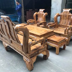 Bộ bàn ghế giả cổ tần thủy hoàng gỗ m.un da b.áo