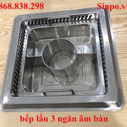 Bếp lẩu 3 ngăn âm bàn vuông nhà hàng