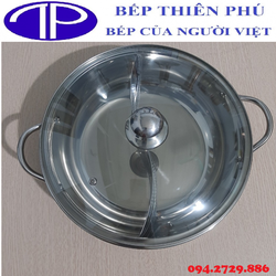 Nồi lẩu inox tròn 2 ngăn dành cho nhà hàng quán ăn giá rẻ