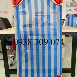Giường lưới mầm non sọc xanh dương, chân đỏ