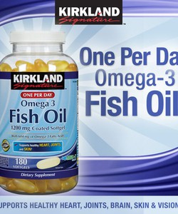 Fish Oil 1200mg Omega 3 Dầu cá của Kirkland Signature từ Mỹ bổ trí não, sáng mắt, 1v mỗi ngày, hũ 180 viên nang mềm